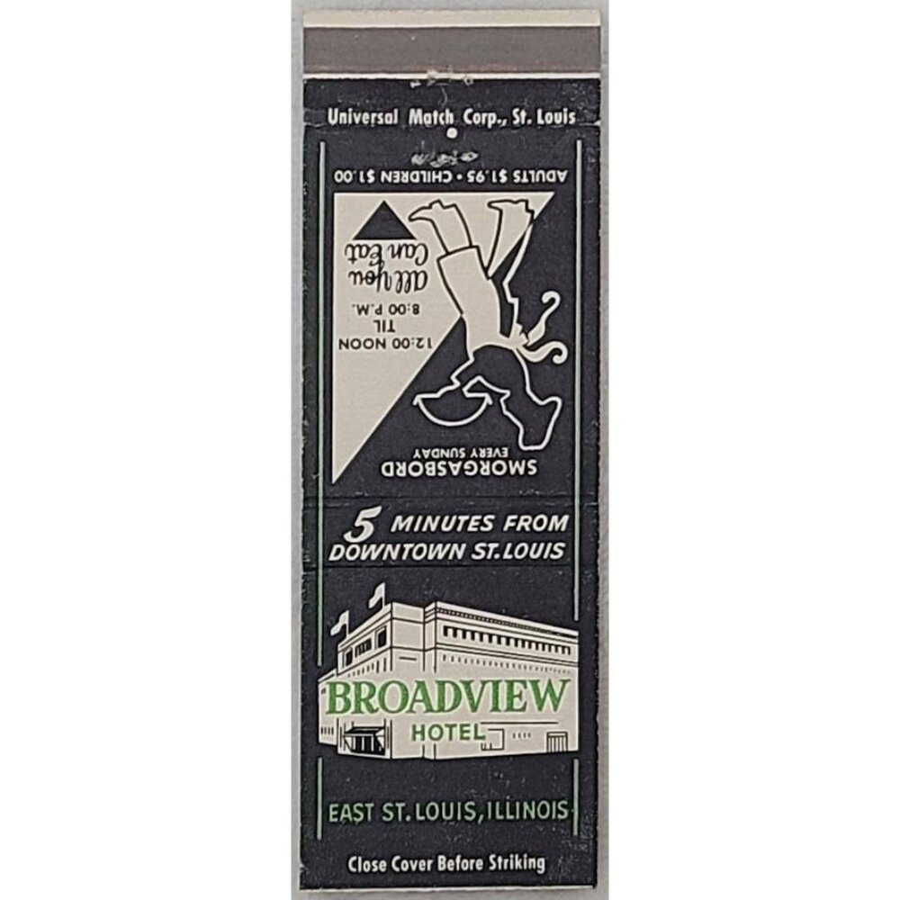 Front Strike Matchbook Broadview Hotel East St Louis IL Illinois Smorgasbord
